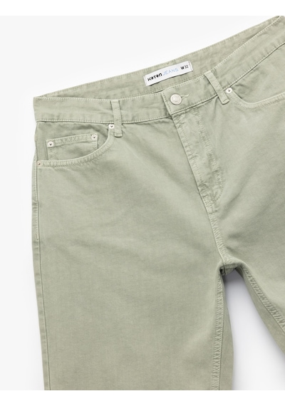 Koton Normal Bel Pamuklu Cep Detaylı Bermuda Loose Fit Jean Şort Haki 5sam40121nd Haki