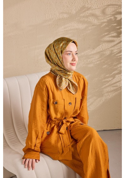 Silk Home Twill İpek Eşarp Zincir Fıstık Yeşil Çok Renkli