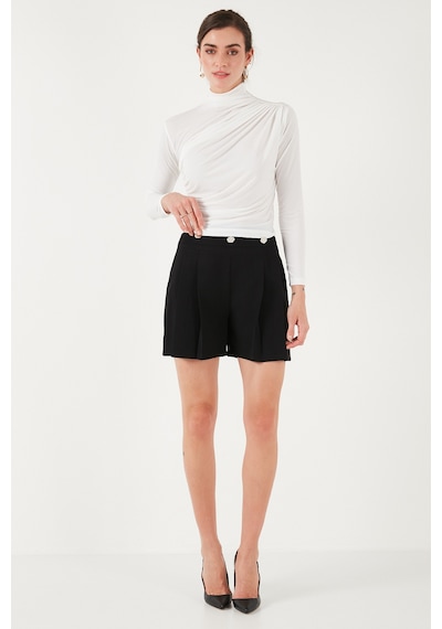 Lela Streç Büzgü Detaylı Slim Fit Dik Yaka Bayan Bluz 669925 Ekru