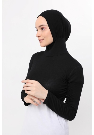 Altobeh Uzun Kollu Boyunluklu Boneli Yarım Body Siyah Çok Renkli