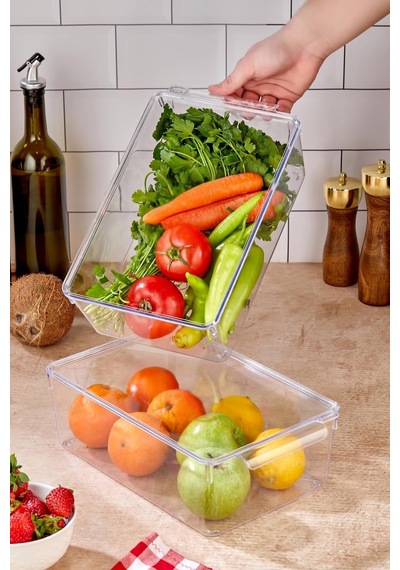 2 Li Kapaklı Buzdolabı Organizeri & Buzdolabı Düzenleyici 4,5 Lt
