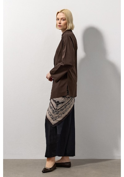 Molene Kahverengi Pensli Fitted Poplin Gömlek
