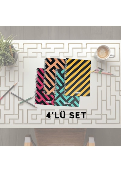 A5 Spiralli Labirent Defter 40 Yaprak 4'lü Tamamı Çizgisiz