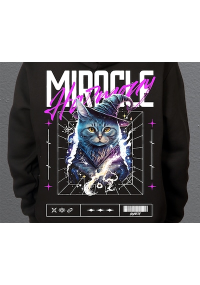 Bumeta Mucize Büyücü Kedi Cat Sweatshirt Unisex Kapüşonlu Hoodie 001