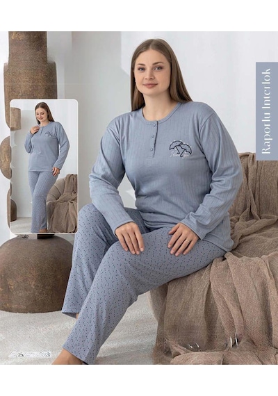 Boyraz Lindros Kadın Düğme Yaka Raporlu İnterlok Kışlık Battal Pijama Takımı 0385 - 1 Adet Mavi Boyraz Lindros Kadın Düğme Yaka Raporlu İnterlok Kışlık Battal Pijama Takımı 0385 - 1 Adet Mavi