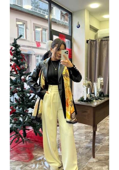 Ayçagüney Örme Kumaş Beli Kuşaklı Bol Pantolon - Vanilya Vanilya