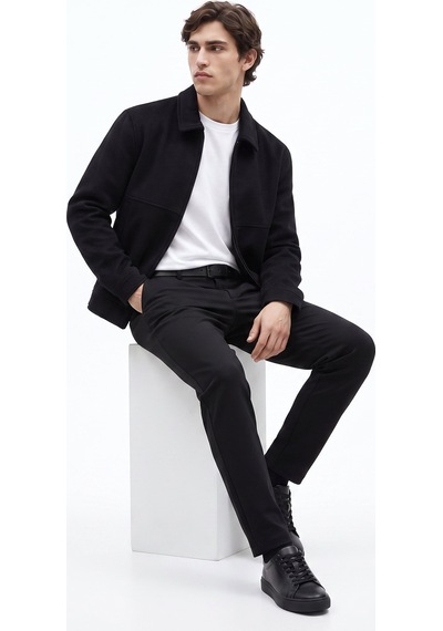 Fabrika Siyah Erkek Diyagonal Slim Fit Erkek Yaka Mont F6wm-mnt 2109