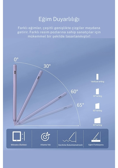 Apple iPad A16 A3354 A3355 İle Uyumlu Avuçiçi Red Ve Eğim Özellikli Uzun Şarj Süreli Dokunmatik Kalem Rose Gold