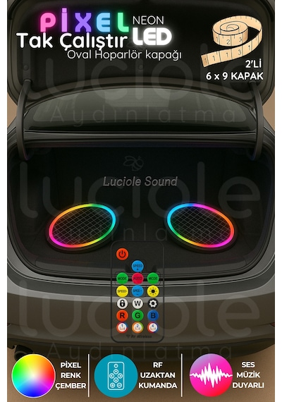 2 Li 6x9" Oval Pixel Led Hoparlör Kapağı Müzik Senkron Işık Efektli Rgb Animasyon Seti Modifiye