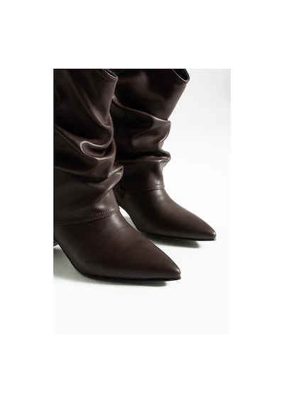 Duxal Shoes Kai Western Tarzı Büzgülü Detaylı Topuklu Çizme Bot Acıkahve