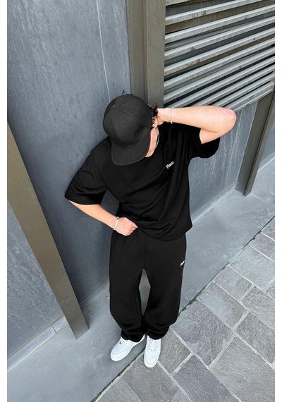 Flaw Nakışlı Oversize Tişört Siyah Siyah