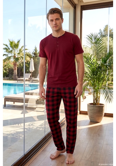 Remsa Erkek Kısa Kol Penye Pijama Takımı 3160 Bordo Bordo01