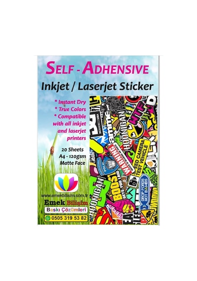 Inkjet Ve Laser Uyumlu Sticker Güçlü Yapışkanlı A4 Etiket Kağıdı Mat Yüzeyli 120gsm 20 Yaprak Diğer