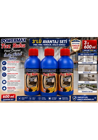 Powermax Tuz Ruhu 600 Ml X3 Set Kireç Ve İnşaat Kalıntısı Temizleyici