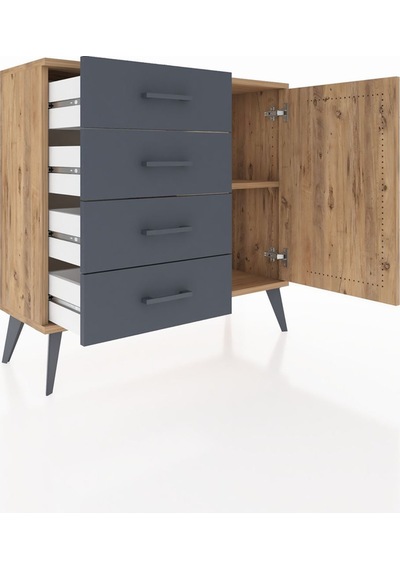 Arges Şifonyer Tek Raflı 4 Çekmeceli Tek Kapaklı 88x30x80 Çam-çam/antrasit Çam/antrasit Arges Şifonyer Tek Raflı 4 Çekmeceli Tek Kapaklı 88x30x80 Çam-çam/antrasit Çam/antrasit