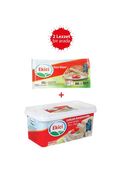 Ekici Tam Yağlı Lokum Kıvamında Beyaz Peynir 800 G + Ekici Taze Kaşar Peyniri 600 Gr 2'li Lezzet Paketi