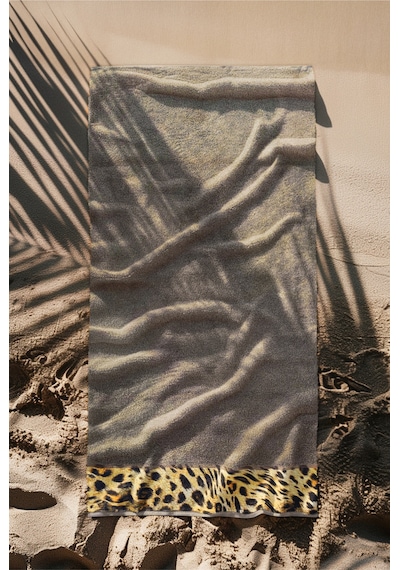 Leopar Plaj Havlusu %100 Pamuk Sertifikalı Deniz & Havuz Havlu Kahverengi 70x140cm Koyu Kahve