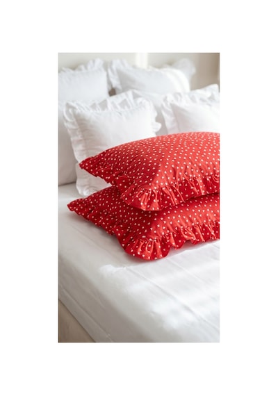 %100 Pamuklu Kalp Desenli Fırfırlı Yastık Kılıfı 2 Adet 50x70 Cm Kar Beyazı - 863747383 Kar Beyazı