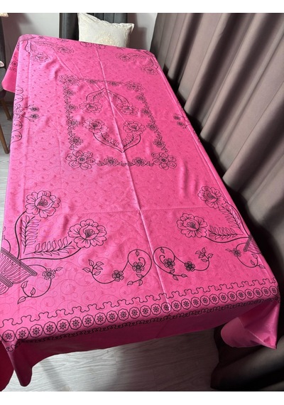 Hitit Desenli Kolay Temizlenen Dikdörtgen Masa Örtüsü Etnik Şık Sofra Örtüsü Pembe