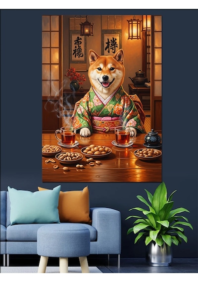 Ahşap Tablo Sushi Yiyen Japon Köpek