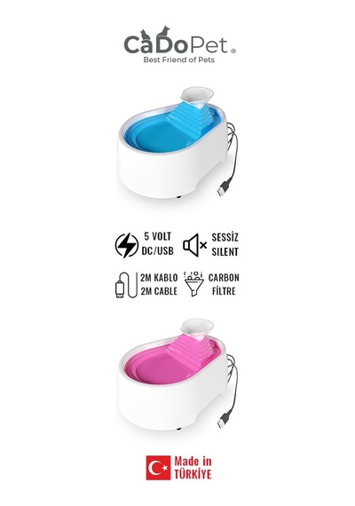 Kedi Köpek Su Pınarı Şe 2 Litre - 5 Volt Usb& 039 Li Pembe