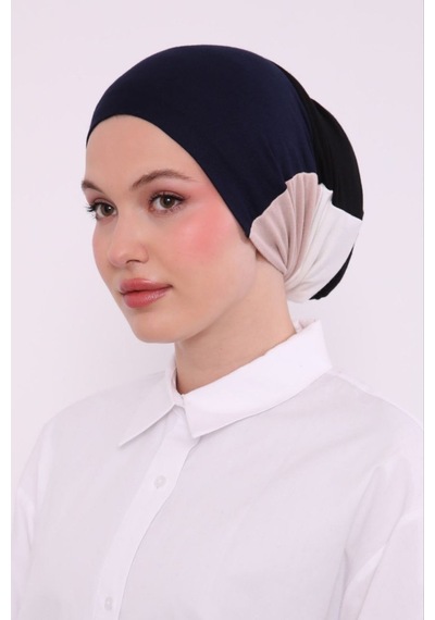 Melodi Scarf Tesettür 4 Renkli Önü Dikişsiz Likralı Pratik İki Ucu Açık Boru 4 Farklı Kullanımlı Hazır Bone Haki-bej-pudra-Siyah