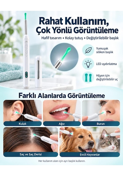 Valkyrie Valkyrie Kameralı Kulak Temizleme Cihazı Wi-fi Hd Kamera Led Işıklı Type-c Şarjlı 8 Parça Set