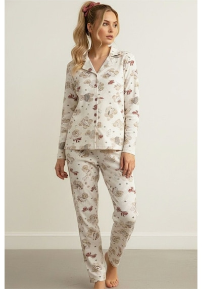 Siyah İnci Yumuşak Tuşe Kışlık Fitilli Düğmeli Pamuklu Örme Pijama Takım 7980 Ayıcık Desen Siyah İnci Yumuşak Tuşe Kışlık Fitilli Düğmeli Pamuklu Örme Pijama Takım 7980 Ayıcık Desen