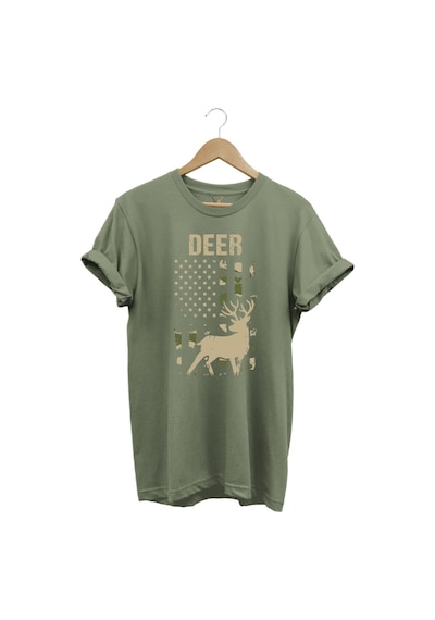 Avcılık Hunter Geyik Avcılığı Deer Hunt Baskılı Kamuflaj Desenli Regular Fit Haki T-shirt Haki