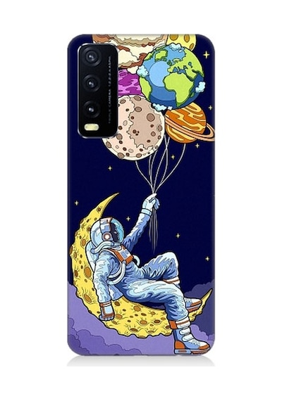 Vivo Y20s Uyumlu Astranot Ve Gezegen Balonlar Desenli Silikon Kılıf