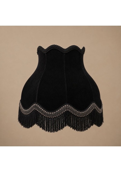 Siyah Kadife Kaplı El Yapımı Abajur Şapkası 30x27cm
