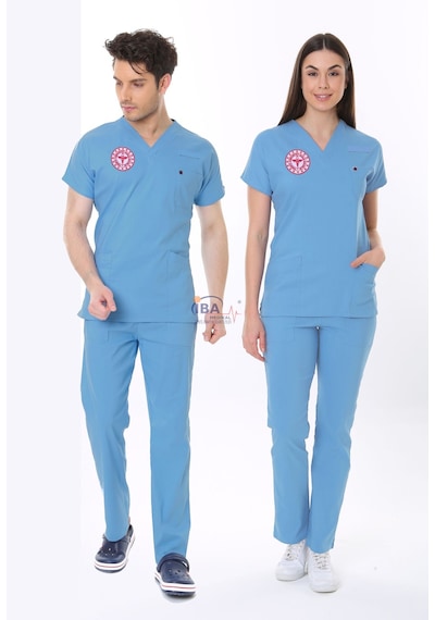 Alaska Mavisi Doktor Hekim Forması Likralı Scrubs Takım Alaskan Blue Alaska Mavisi