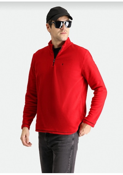 Kiğılı Koyu Kırmızı Yarım Fermuarlı Dik Yaka Soğuk Geçirmez Tüylenme Yapmayan Polar Sweatshirt Kiğılı Koyu Kırmızı Yarım Fermuarlı Dik Yaka Soğuk Geçirmez Tüylenme Yapmayan Polar Sweatshirt