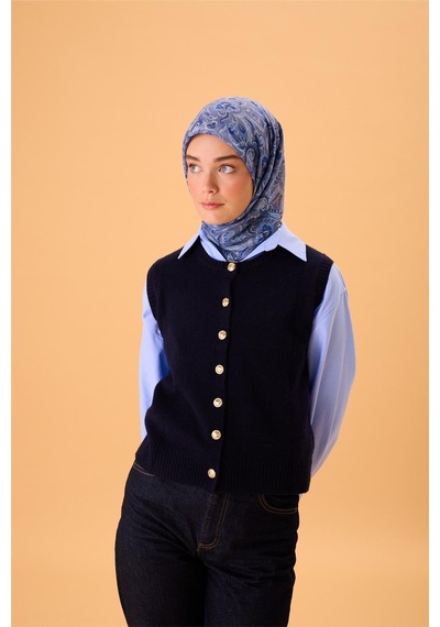 Silk Home İnce Pamuk Soft Eşarp Saks-indigo Desenli Tok Duruşlu 90x90 Çok Renkli