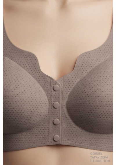 Cottonill Seamless Bra - Virela Vizon Lazer Kesim Önden Düğmeli Büyük Beden Kadın Sütyen
