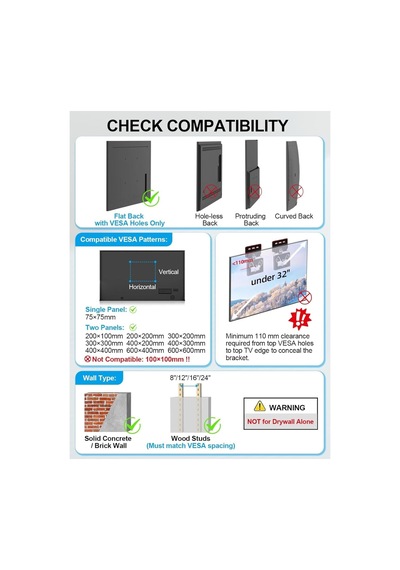 Ultra İnce Tv Duvar Askısı, 14"-80" Düz Ve Çerçeveli Tv Max 45 Kg S1401