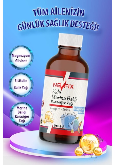 Nevfix Magnezyum Glisinat Omega 3 Cod Liver Oil 150 ML