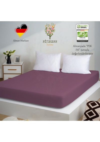 Strausshome Premium Lastikli Çarşaf %100 Pamuk Tek Kişilik / Çift Kişilik Özel Penye Oeko-tex Mürdüm / Eflatun Mürdüm - Eflatun