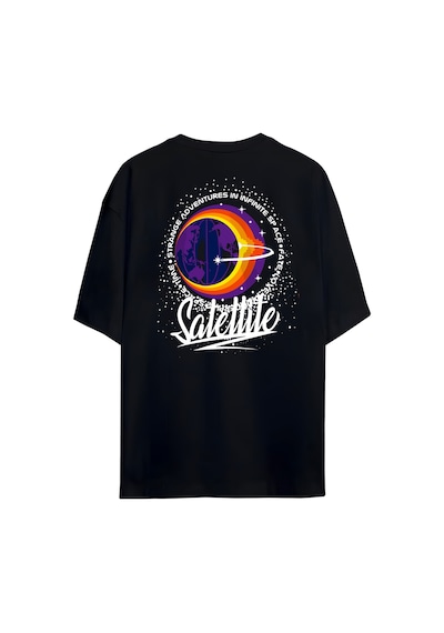 Noıssey Satellite Tasarımlı Unisex Oversize T-shirt Siyah