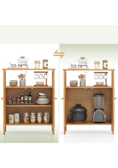 Çok Amaçlı Bambu Dolap 66x33x85 Cm - Organizer Raflı