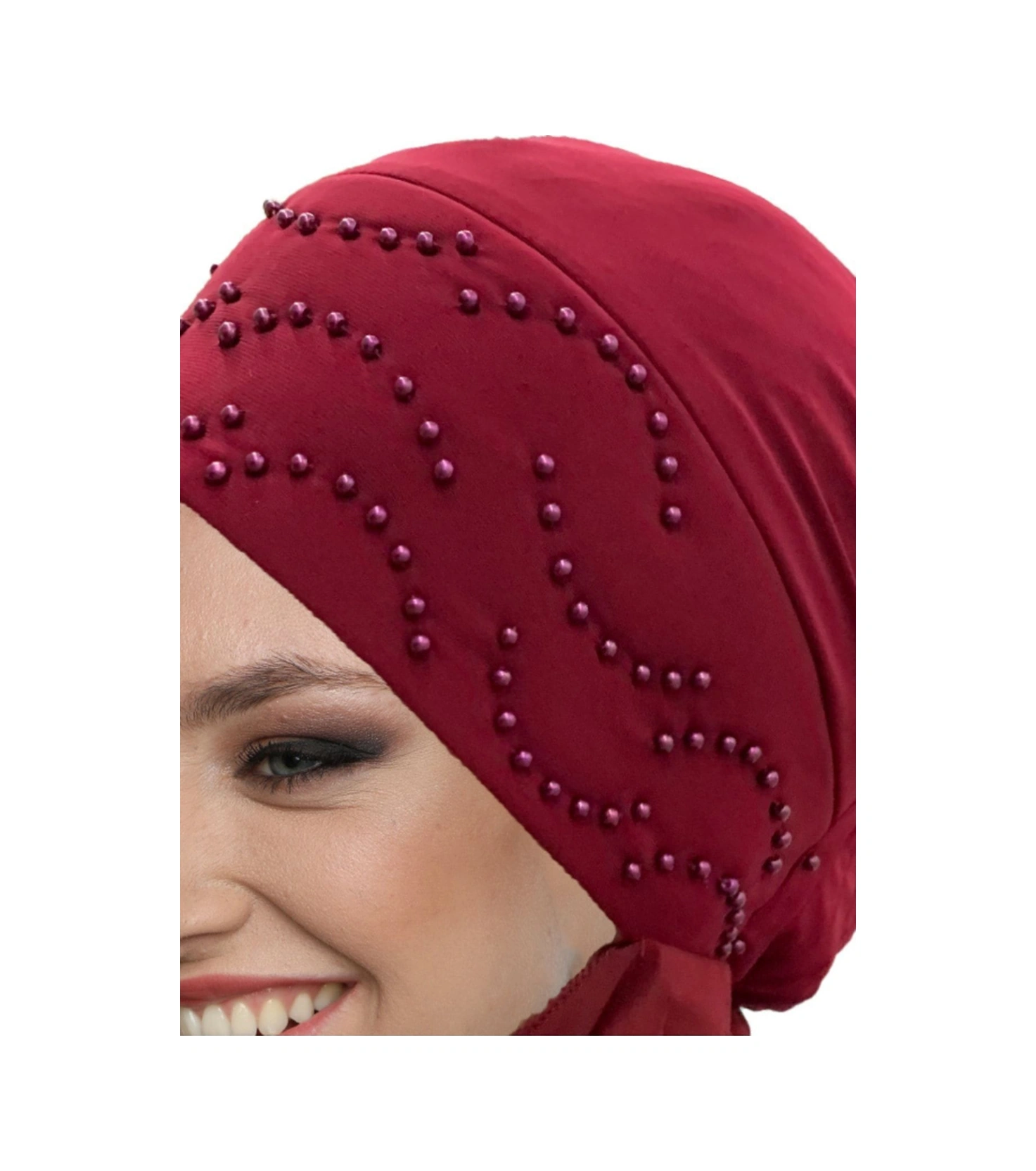 Elysianfidan Topuzlu Atkılı Bordo Hazır Türban Tesettür Bone Bordo