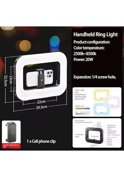 3in1 Şarjlı Led Ring Light Video Işık Seti Ayaklı Telefon Tutucu Bluetooth Kumandalı 20w 2500k-8500k Ayarlanabilir