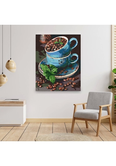 Sayılarla Boyama Seti 40 x 50 CM Tuval Şasesine Gerili Çekirdek Kahve Fincanı