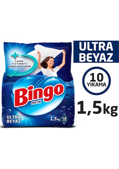 Bingo Matik Ultra Beyaz Toz Çamaşır Deterjanı 10 Yıkama 1500 G