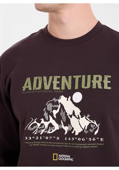 National Geographic N6wm-swt4347 Kahverengi Relaxed Baskılı Erkek Sweatshirt Kahve