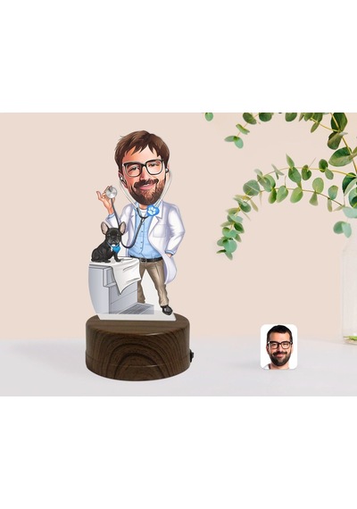 Kişiye Özel Erkek Veteriner Hekim Karikatürlü Dekoratif 3D Biblo Çok Renkli