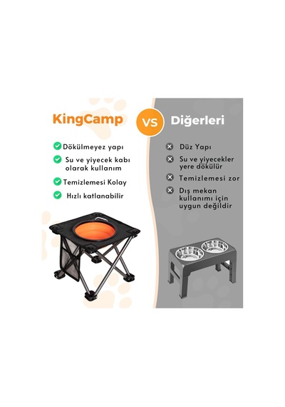 Kingcamp Pets Portatif Yükseltilmiş Köpek Mama Ve Su Kabı Siyah