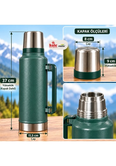 Kale Master 2 L Klasik Çelik Termos -yeşil ,kulplu Avcı Termosu, Sıcak Soğuk İçecek Termosu, Seyahat Ve Kamp Termosu-503
