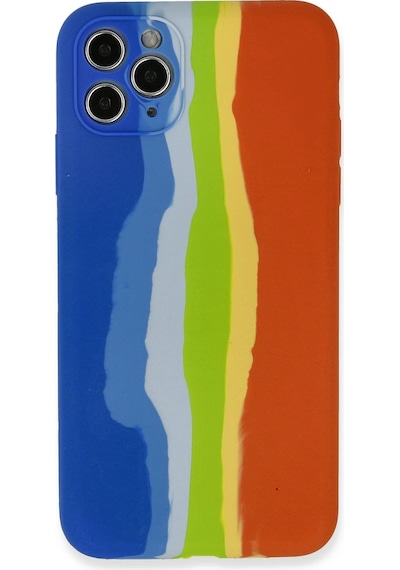Gld-spt- Newface Apple Uyumlu iPhone 11 Pro Kılıf Ebruli Lansman Silikon - Mavi-turuncu