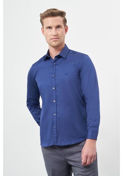 İmza Lacivert Uzun Kol Düz Bez Ayağı 032 Sert Yaka Classic Slim Fit Gömlek 1004245324 Lacivert